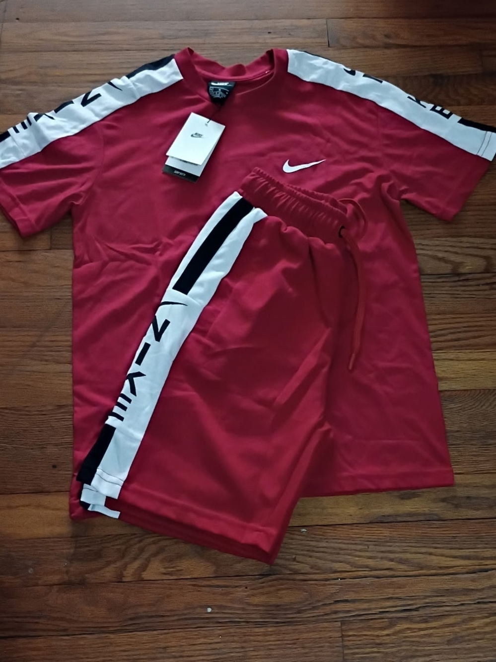 Nike Red Short Sleeve Tee and Shorts Set with White Accents